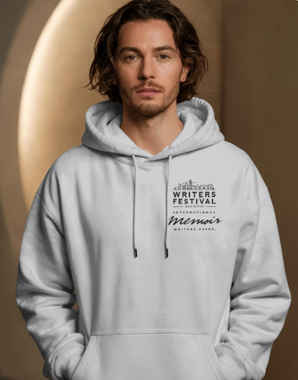 San Diego Writers Festival Official Hoodie – Light Grey & Black Print