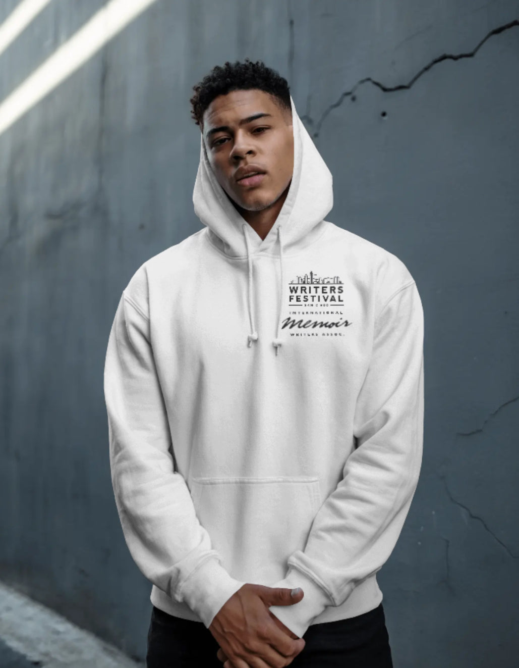 San Diego Writers Festival Official Hoodie – Light Grey & Black Print