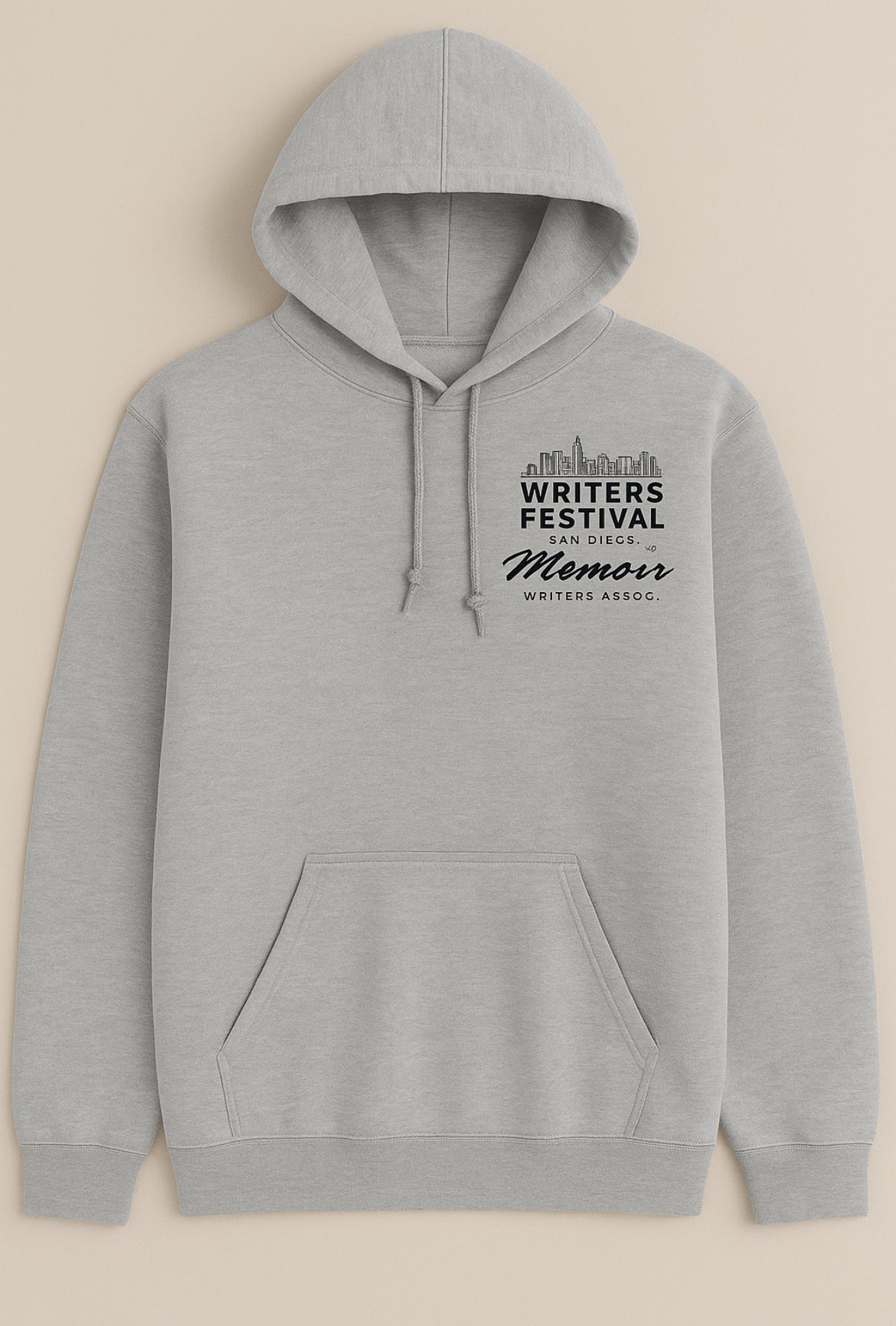 San Diego Writers Festival Official Hoodie – Stone Grey & Black Print