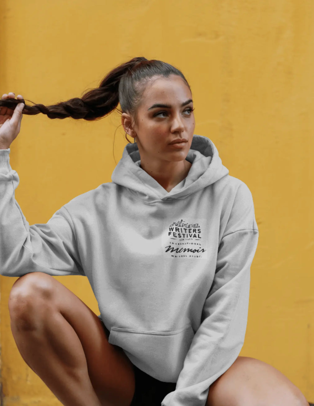 San Diego Writers Festival Official Hoodie – Light Grey & Black Print