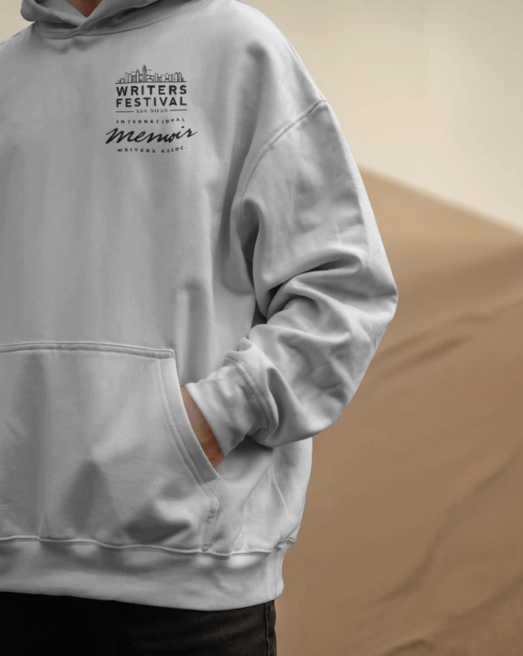 San Diego Writers Festival Official Hoodie – Light Grey & Black Print