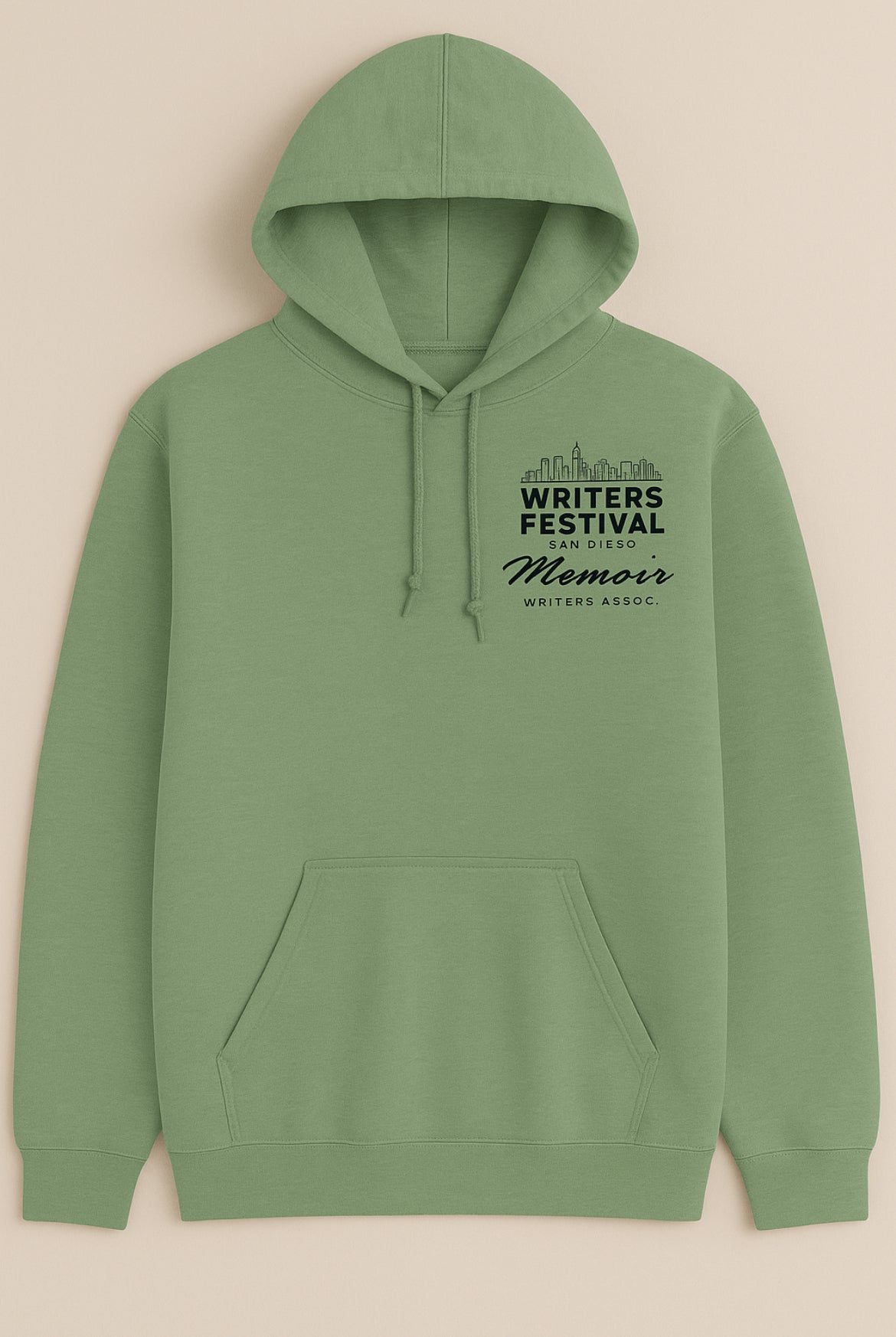 San Diego Writers Festival Official Hoodie – Earth Green & Black Print