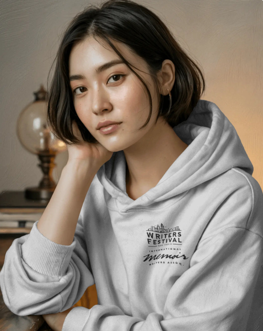 San Diego Writers Festival Official Hoodie – Light Grey & Black Print